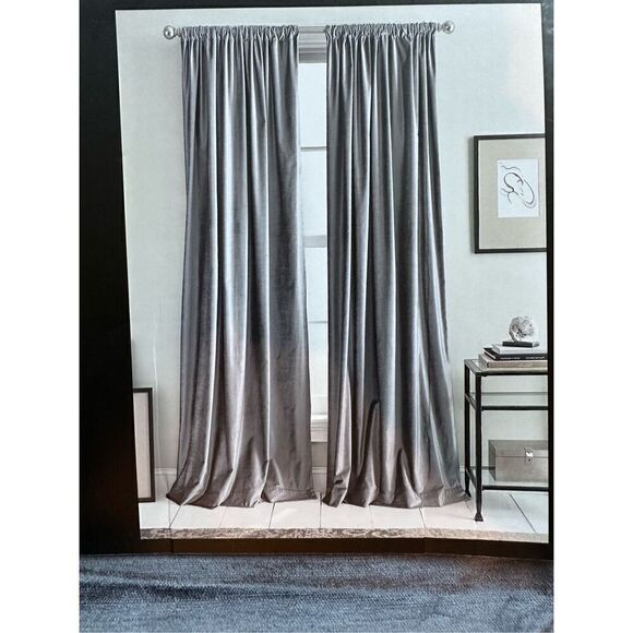 MSRP $275 DKNY Modern Knotted Velvet Panels in Charcoal 2 - 50”X 108” - Picture 3 of 5